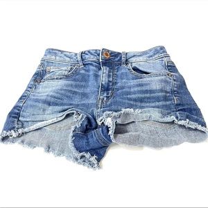 American Eagle Womens Super Hi Rise Shortie Shorts Size 4 Blue Stretch #0170